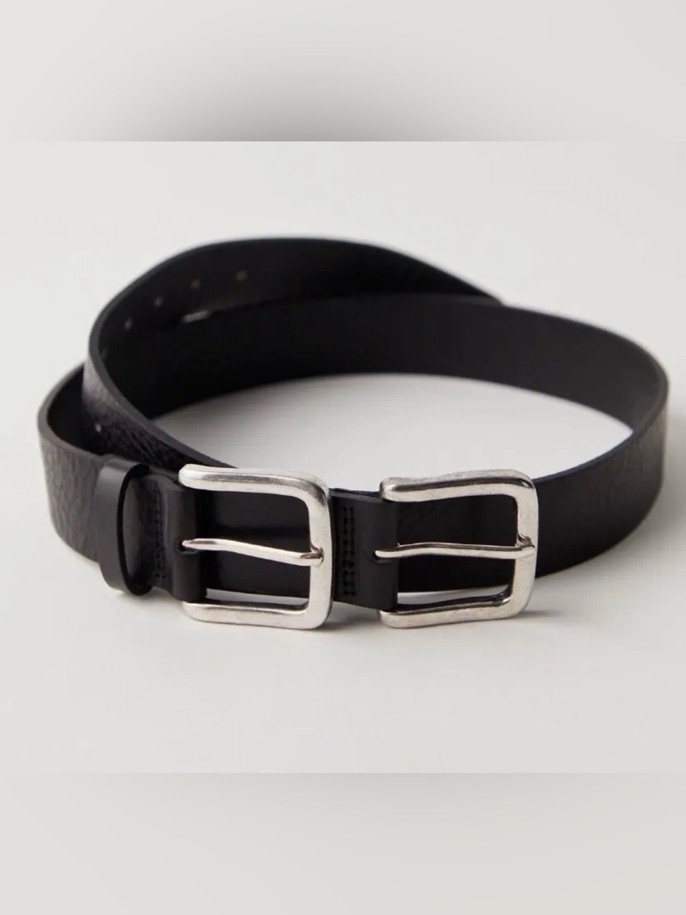 Free People Sabo Double Buckle Leather Belt in Black Size S/M NWT